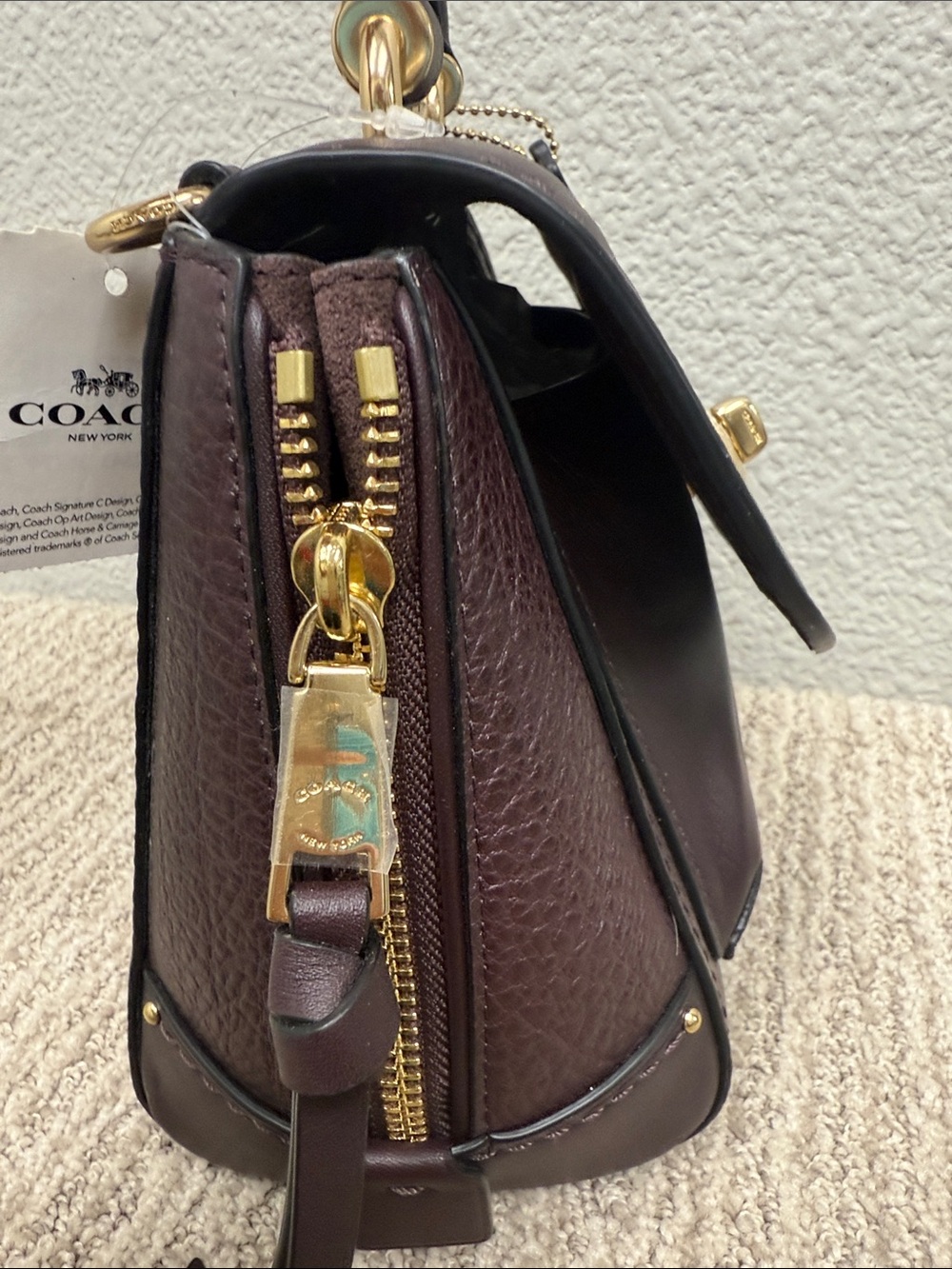 Coach Mini Faye Burgundy Leather Top Handle Backpack with Gold Hardware - Picture 4 of 9